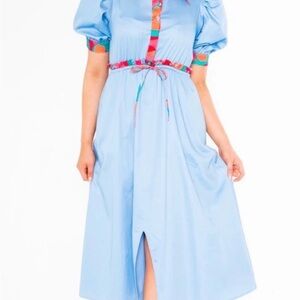 Alden Light Blue Midi Dress with Colorful Trim